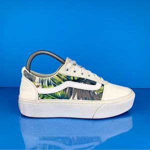 White/Cream/Green Floral VANS Ward Platform Womens Fashion Shoes size 7